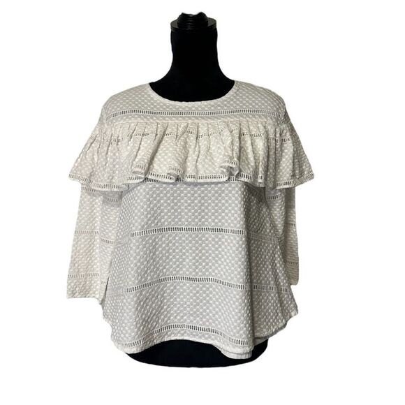 Rachel Parcell White Ruffle Swiss Dot Ladder Lace Top Size Small - Picture 9 of 14